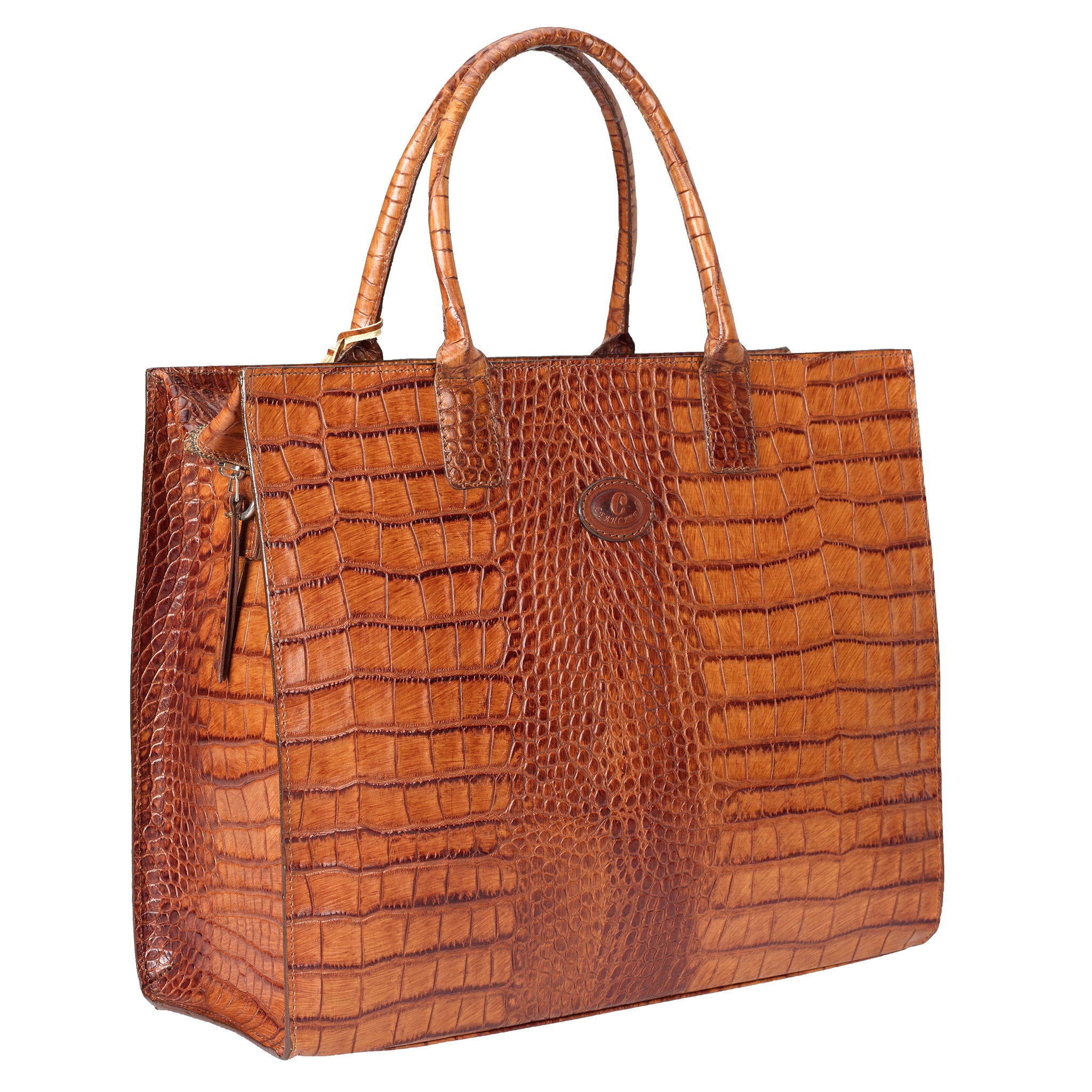 Longchamp Roseau Crocodile Embossed Leather Tote in Orange